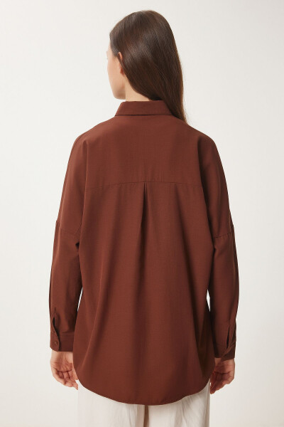 Women's Chocolate Oversize Long Basic Shirt DD00842 - 5
