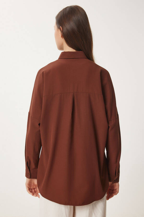 Women's Chocolate Oversize Long Basic Shirt DD00842 - 5