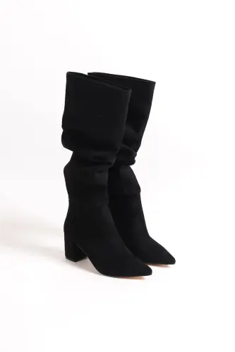 Women's Chunky Heel Pointed Toe Knee High Gored Boot Minelli - BLACK SUEDE - 3