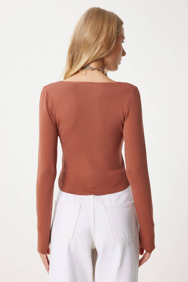 Women's Cinnamon Deep V-Neck Knit Blouse FN03371 - 5