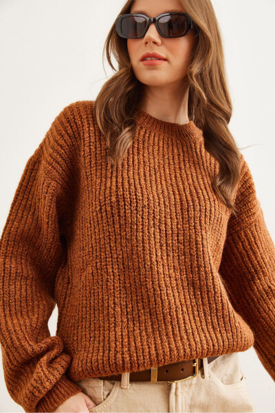 Women's Cinnamon Thick Knit Thistle Balloon Sleeve Sweater KZK-19000863 - OLALOOK