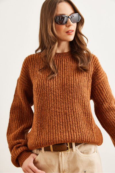 Women's Cinnamon Thick Knit Thistle Balloon Sleeve Sweater KZK-19000863 - OLALOOK (1)