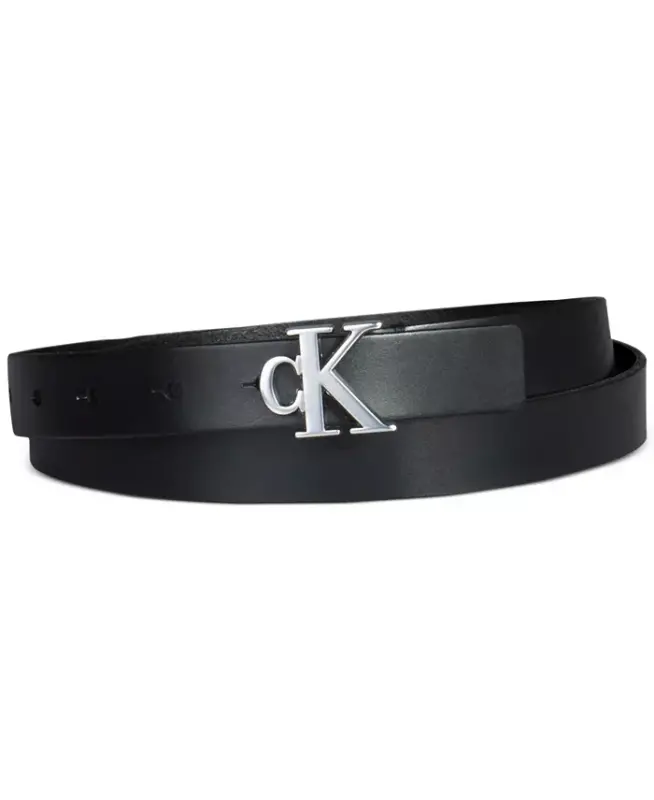 Women's CK Monogram Buckle Skinny Belt-Black - 1