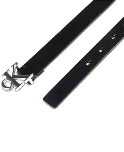 Women's CK Monogram Buckle Skinny Belt-Black - 3