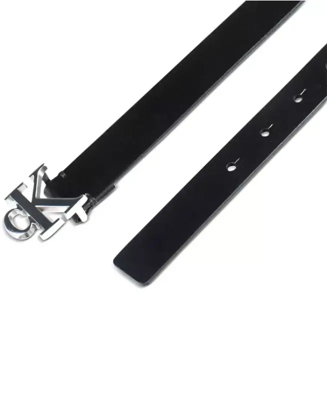 Women's CK Monogram Buckle Skinny Belt-Black - 3