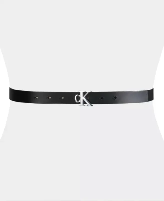 Women's CK Monogram Buckle Skinny Belt-Black - 5
