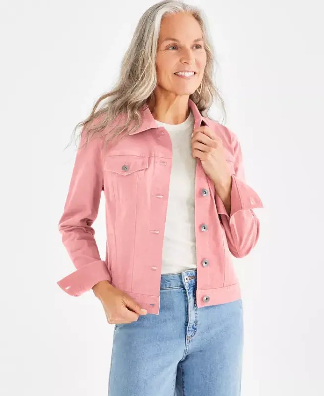 Women's Classic Denim Jacket, Created for Modazone-Blushing - STYLE & CO