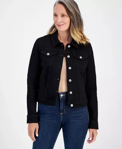 Women's Classic Denim Jacket, Created for Modazone - Deep Black 
