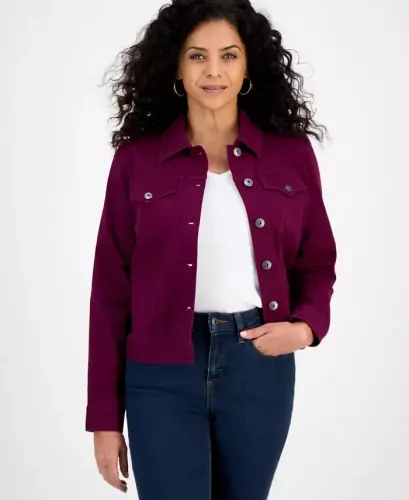 Women's Classic Denim Jacket, Created for Modazone - Deep Cranberry - 1