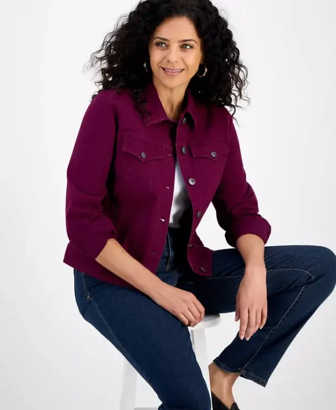 Women's Classic Denim Jacket, Created for Modazone - Deep Cranberry - 2