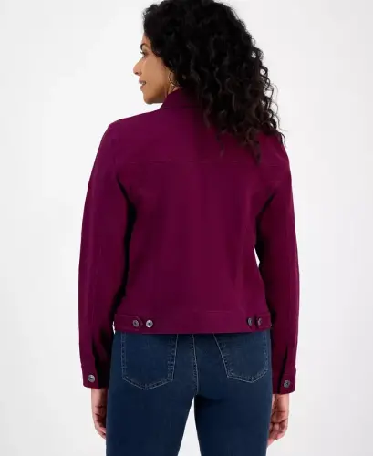 Women's Classic Denim Jacket, Created for Modazone - Deep Cranberry - 4