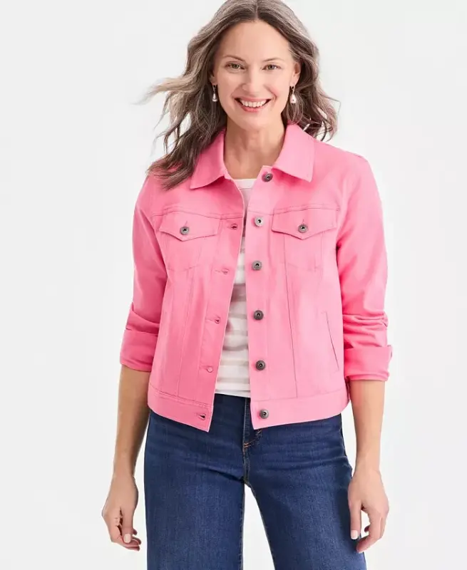 Women's Classic Denim Jacket, Created for Modazone - Flowerng Ginger - STYLE & CO