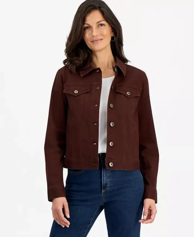 Women's Classic Denim Jacket, Created for Modazone - Grand Brown - STYLE & CO