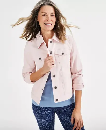 Women's Classic Denim Jacket, Created for Modazone - Lotus Pink 