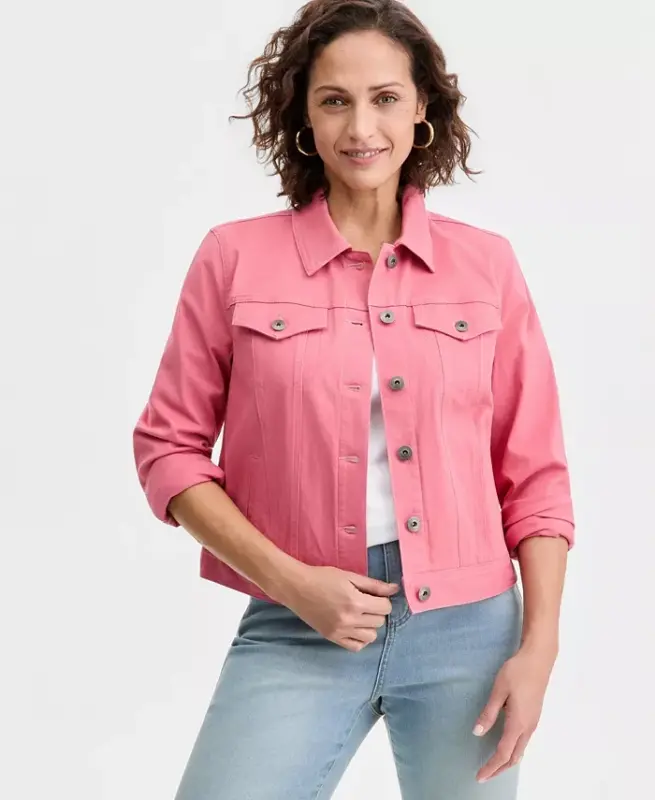 Women's Classic Denim Jacket, Created for Modazone - Strawberry Wine - 1