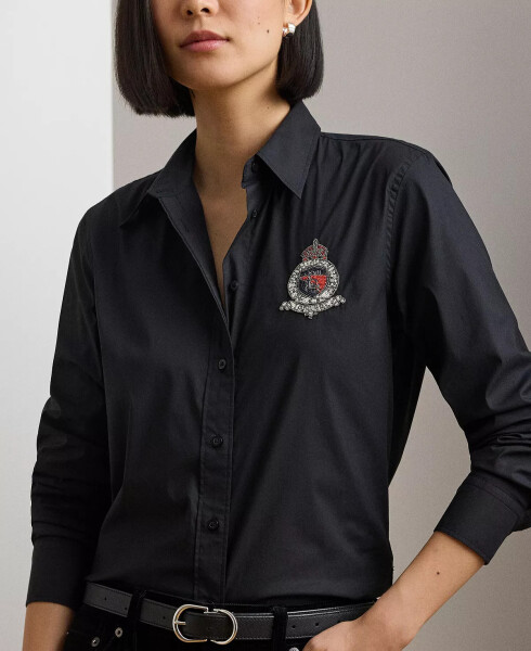 Women's Classic-Fit Beaded-Crest Shirt, Regular & Petite Black - 4