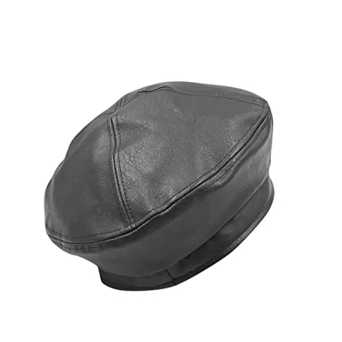 Women's Classic PU Leather French Beret Hat Retro Beanie Hat Artist Beret Cap Adjustable Painter Pumpkin Cap - 3