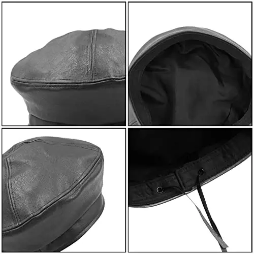 Women's Classic PU Leather French Beret Hat Retro Beanie Hat Artist Beret Cap Adjustable Painter Pumpkin Cap - 5