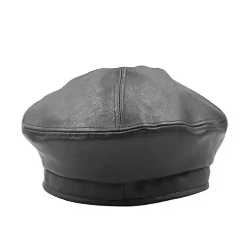 Women's Classic PU Leather French Beret Hat Retro Beanie Hat Artist Beret Cap Adjustable Painter Pumpkin Cap - 1