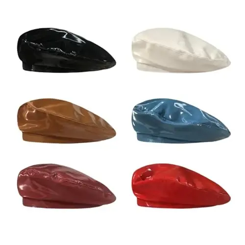 Women's Classic PU Leather French Beret Hat Retro Beanie Hat Artist Beret Cap Adjustable Painter Pumpkin Cap - 2