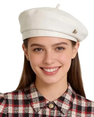 Women's Classic PU Leather French Beret Hat Retro Beanie Hat Artist Beret Cap Adjustable Painter Pumpkin Cap - 2