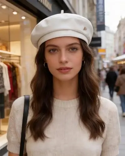 Women's Classic PU Leather French Beret Hat Retro Beanie Hat Artist Beret Cap Adjustable Painter Pumpkin Cap - 5
