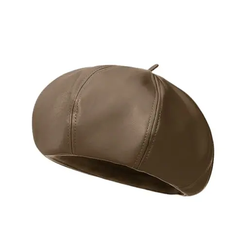 Women's Classic PU Leather French Beret Hat Retro Beanie Hat Artist Beret Cap Adjustable Painter Pumpkin Cap - 3