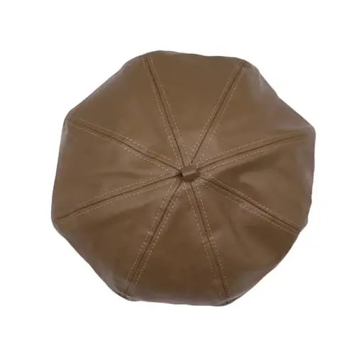 Women's Classic PU Leather French Beret Hat Retro Beanie Hat Artist Beret Cap Adjustable Painter Pumpkin Cap - 7