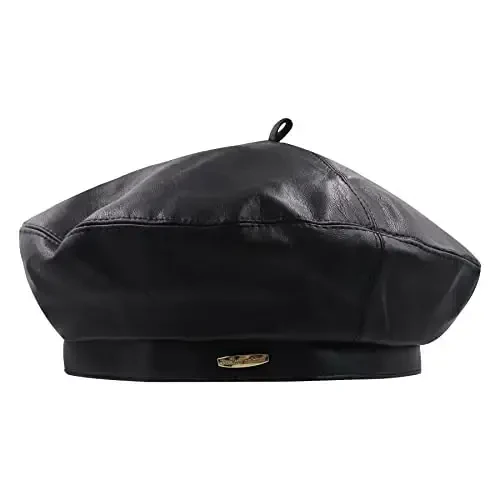Women's Classic PU Leather French Beret Hat Retro Beanie Hat Artist Beret Cap Adjustable Painter Pumpkin Cap - 1