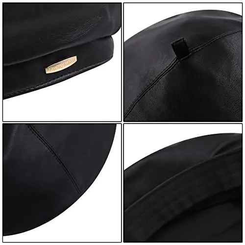 Women's Classic PU Leather French Beret Hat Retro Beanie Hat Artist Beret Cap Adjustable Painter Pumpkin Cap - 5