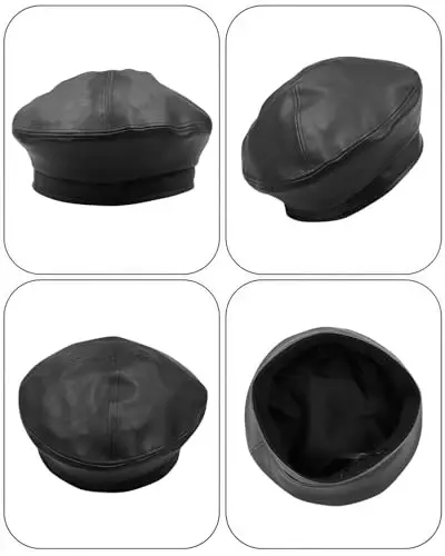 Women's Classic PU Leather French Beret Hat Retro Beanie Hat Artist Beret Cap Adjustable Painter Pumpkin Cap - 5