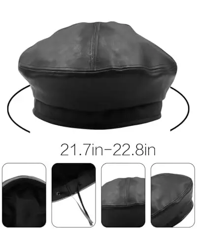 Women's Classic PU Leather French Beret Hat Retro Beanie Hat Artist Beret Cap Adjustable Painter Pumpkin Cap - 6