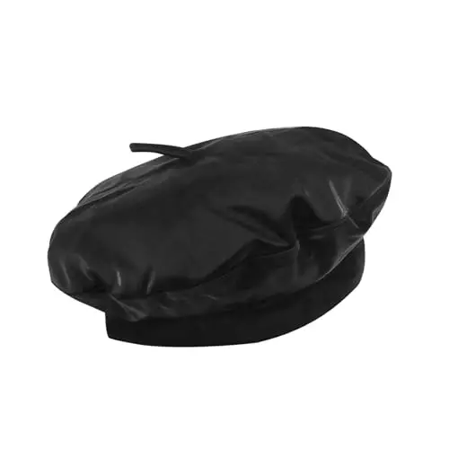 Women's Classic PU Leather French Beret Hat Retro Beanie Hat Artist Beret Cap Adjustable Painter Pumpkin Cap - 7