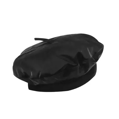 Women's Classic PU Leather French Beret Hat Retro Beanie Hat Artist Beret Cap Adjustable Painter Pumpkin Cap - 7