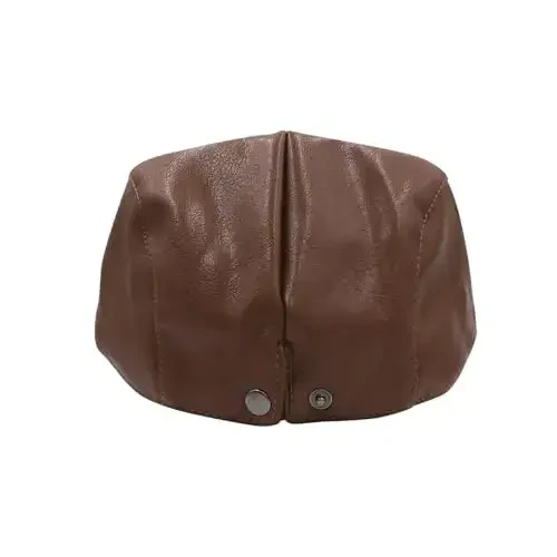 Women's Classic PU Leather French Beret Hat Retro Beanie Hat Artist Beret Cap Adjustable Painter Pumpkin Cap - 5