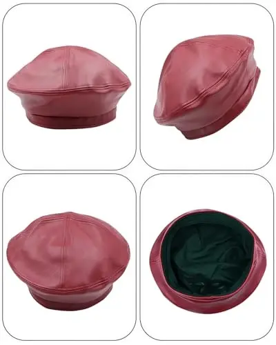 Women's Classic PU Leather French Beret Hat Retro Beanie Hat Artist Beret Cap Adjustable Painter Pumpkin Cap - 5