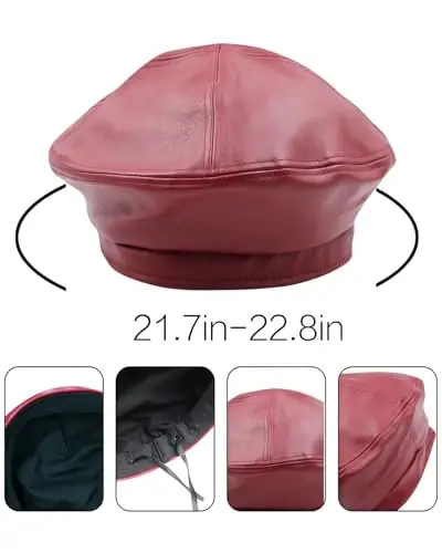 Women's Classic PU Leather French Beret Hat Retro Beanie Hat Artist Beret Cap Adjustable Painter Pumpkin Cap - 6