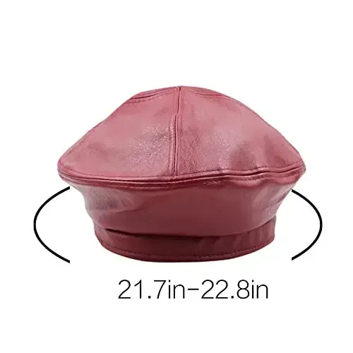 Women's Classic PU Leather French Beret Hat Retro Beanie Hat Artist Beret Cap Adjustable Painter Pumpkin Cap - 6