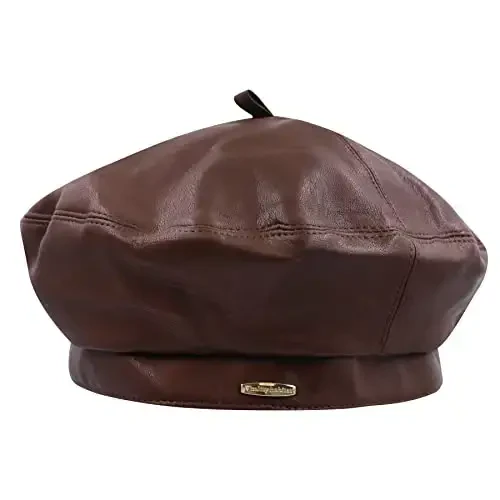 Women's Classic PU Leather French Beret Hat Retro Beanie Hat Artist Beret Cap Adjustable Painter Pumpkin Cap - WOMEN'S