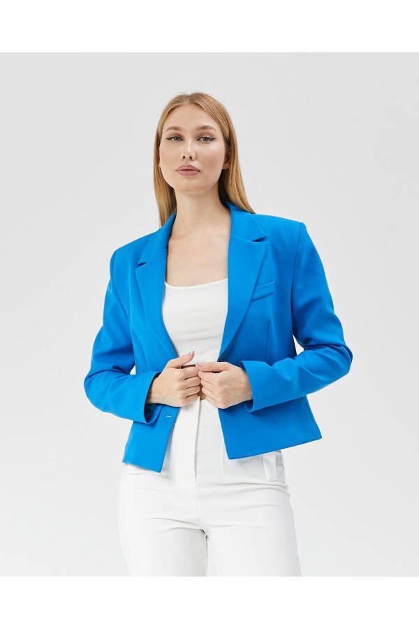 Women's Classic Short Crop Biker Jacket BLUE - 1