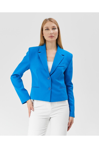 Women's Classic Short Crop Biker Jacket BLUE - 4