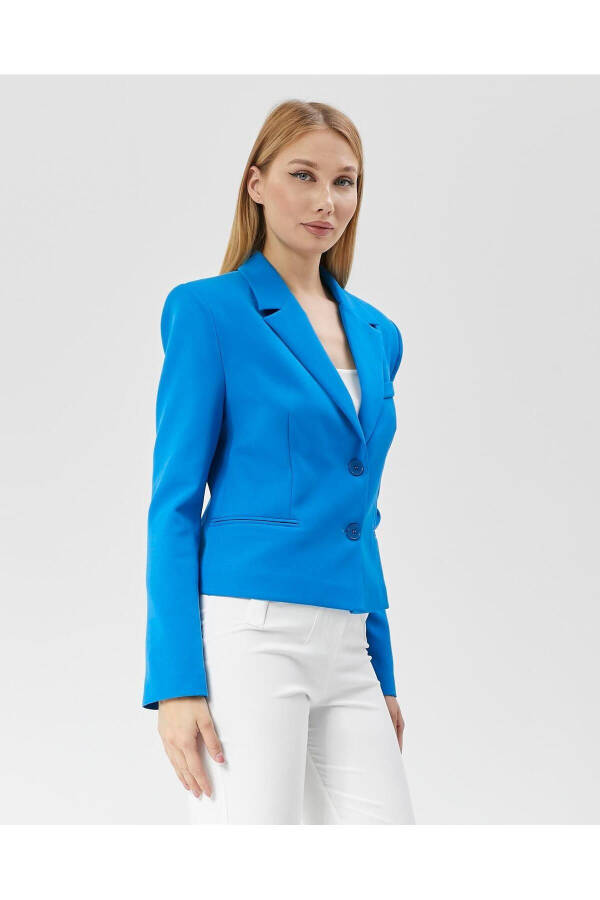 Women's Classic Short Crop Biker Jacket BLUE - 7