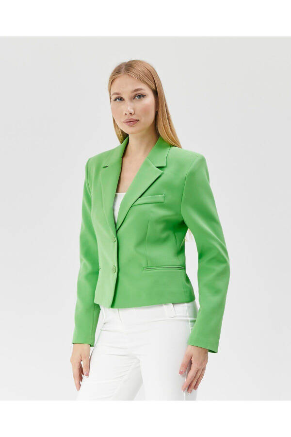 Women's Classic Short Crop Biker Jacket GREEN - 1