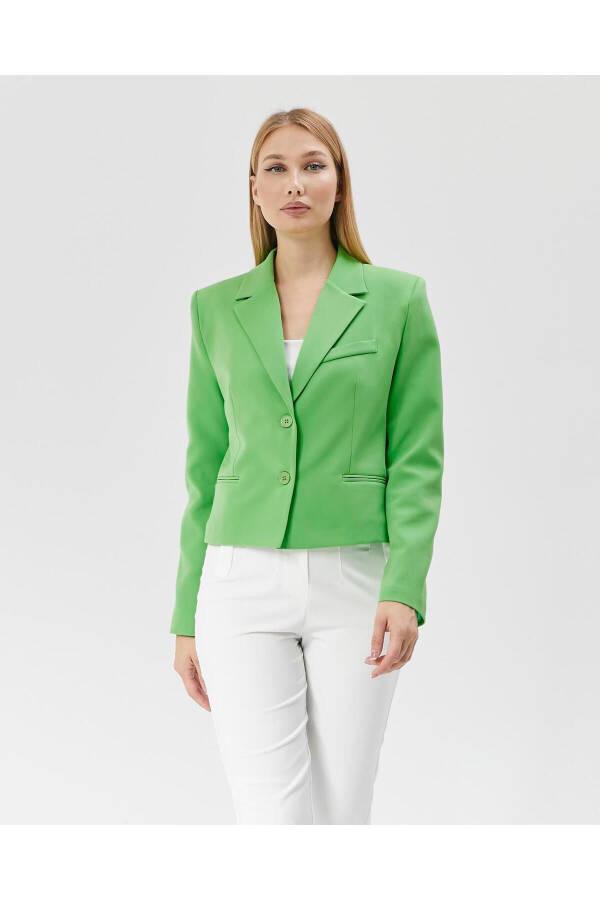 Women's Classic Short Crop Biker Jacket GREEN - 4