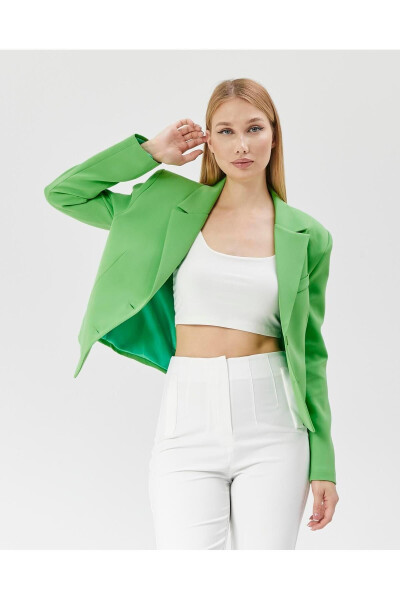 Women's Classic Short Crop Biker Jacket GREEN - 5