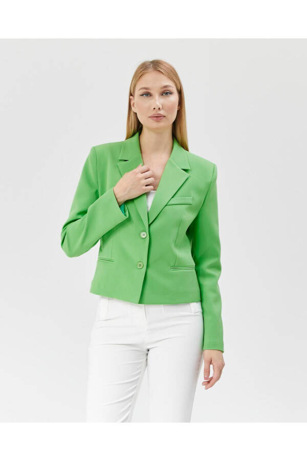 Women's Classic Short Crop Biker Jacket GREEN - 7