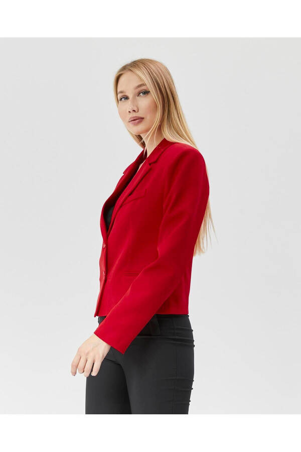 Women's Classic Short Crop Biker Jacket RED - 4