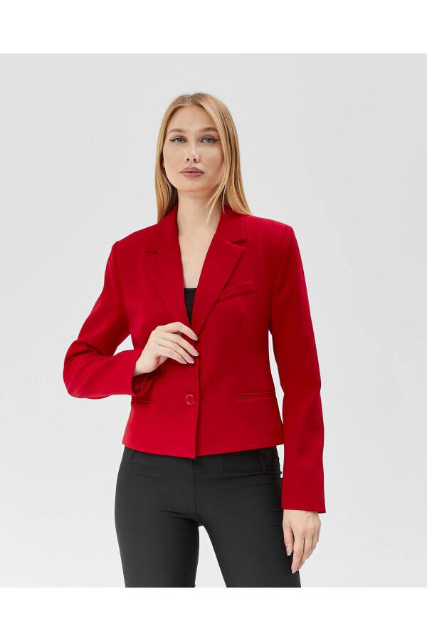 Women's Classic Short Crop Biker Jacket RED - 7