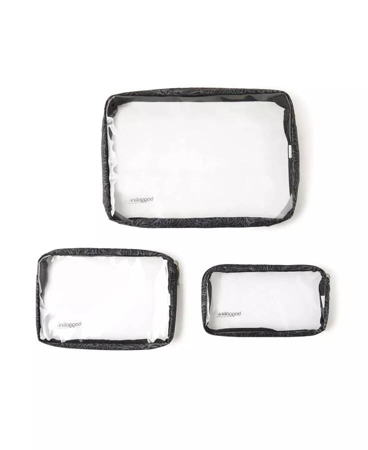 Women's Clear Travel Pouches, Set of 3 Charcoal - 2