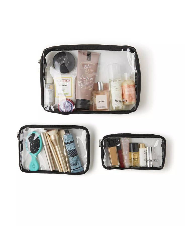 Women's Clear Travel Pouches, Set of 3 Charcoal - 4